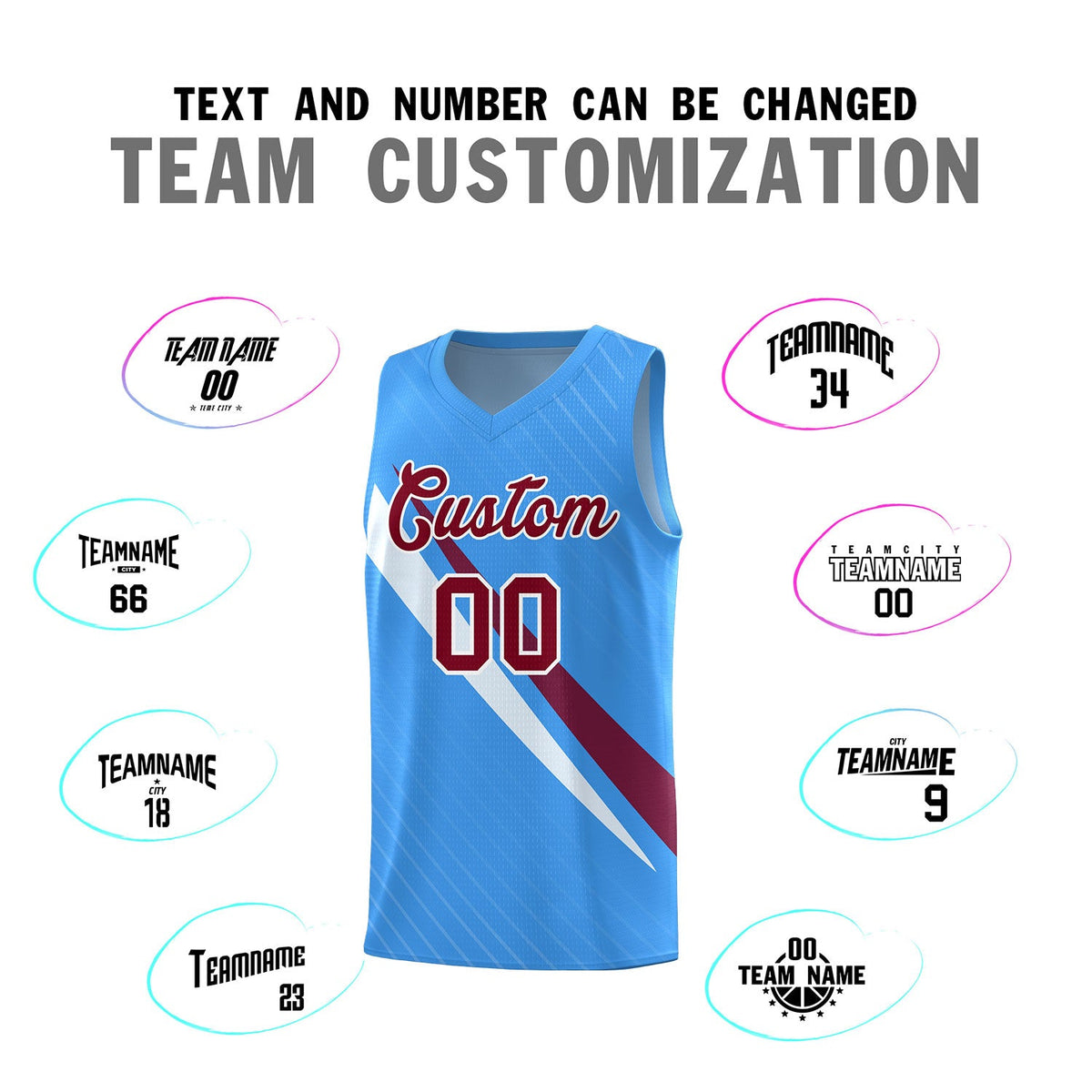Custom Light Blue Diagonal Pinstripe Pattern Color Block Sports Uniform Basketball Jersey