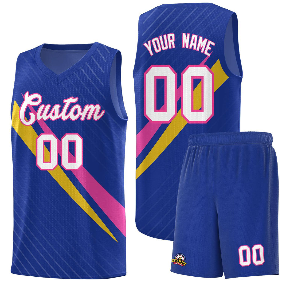 Custom Royal Diagonal Pinstripe Pattern Color Block Sports Uniform Basketball Jersey