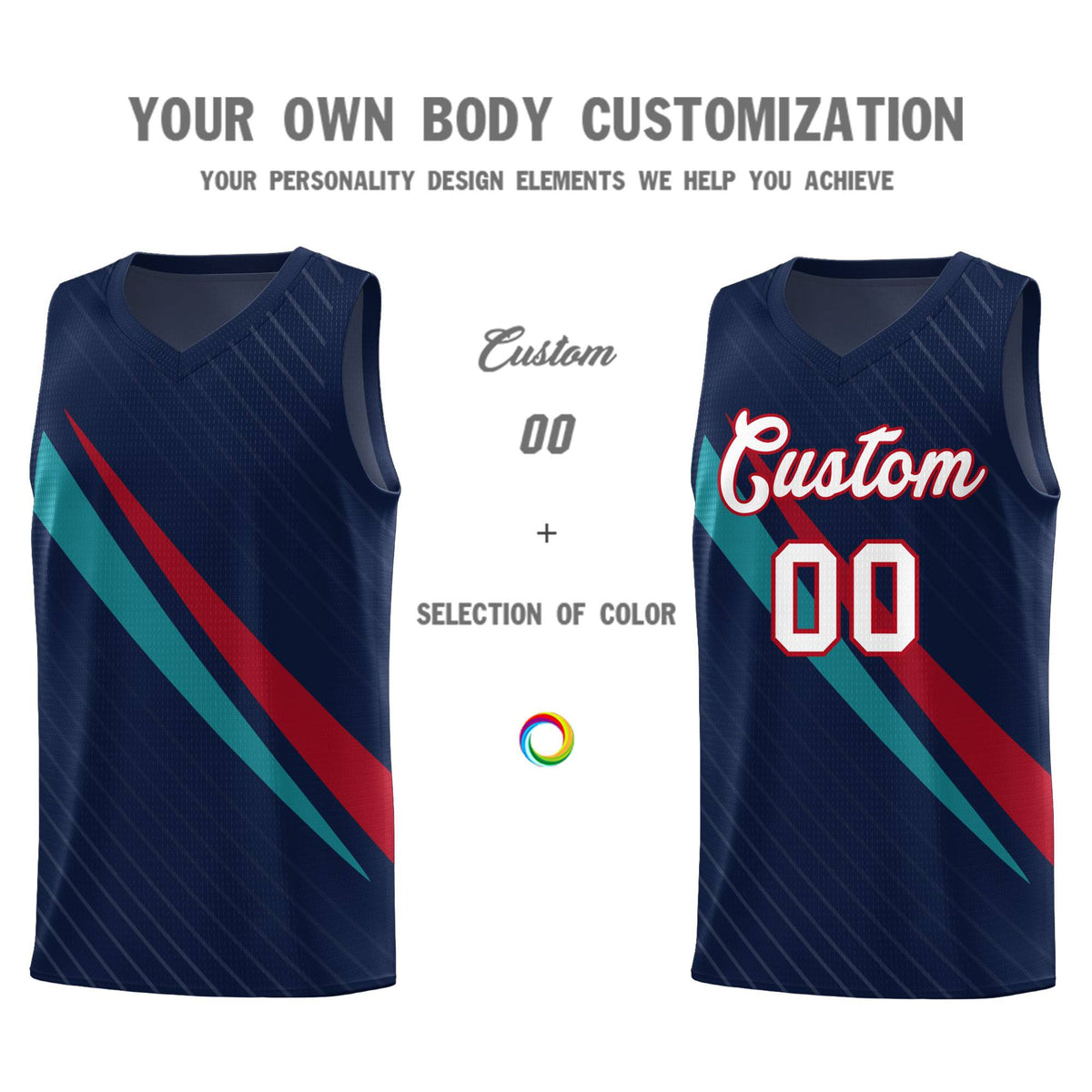 Custom Navy Diagonal Pinstripe Pattern Color Block Sports Uniform Basketball Jersey