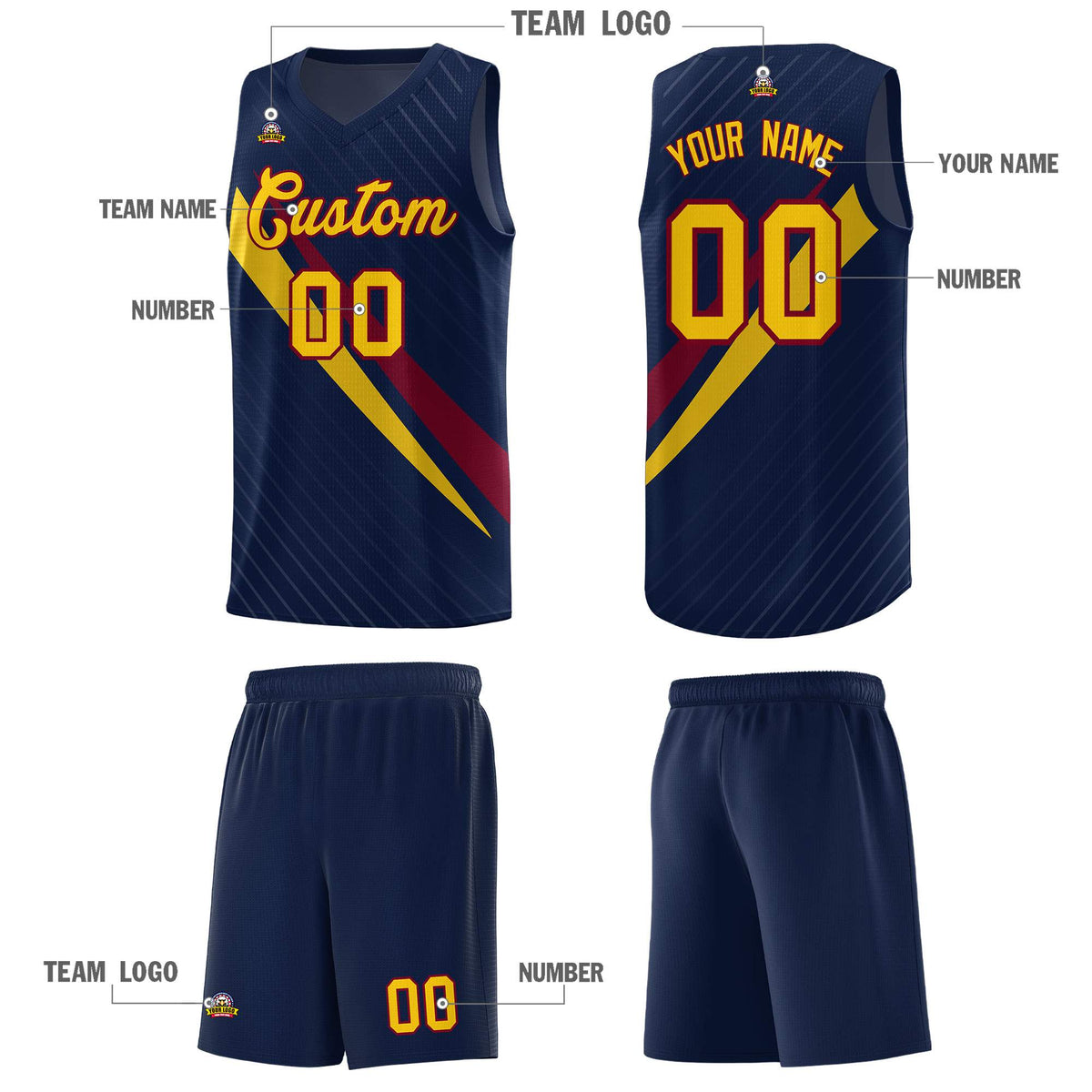Custom Navy Diagonal Pinstripe Pattern Color Block Sports Uniform Basketball Jersey