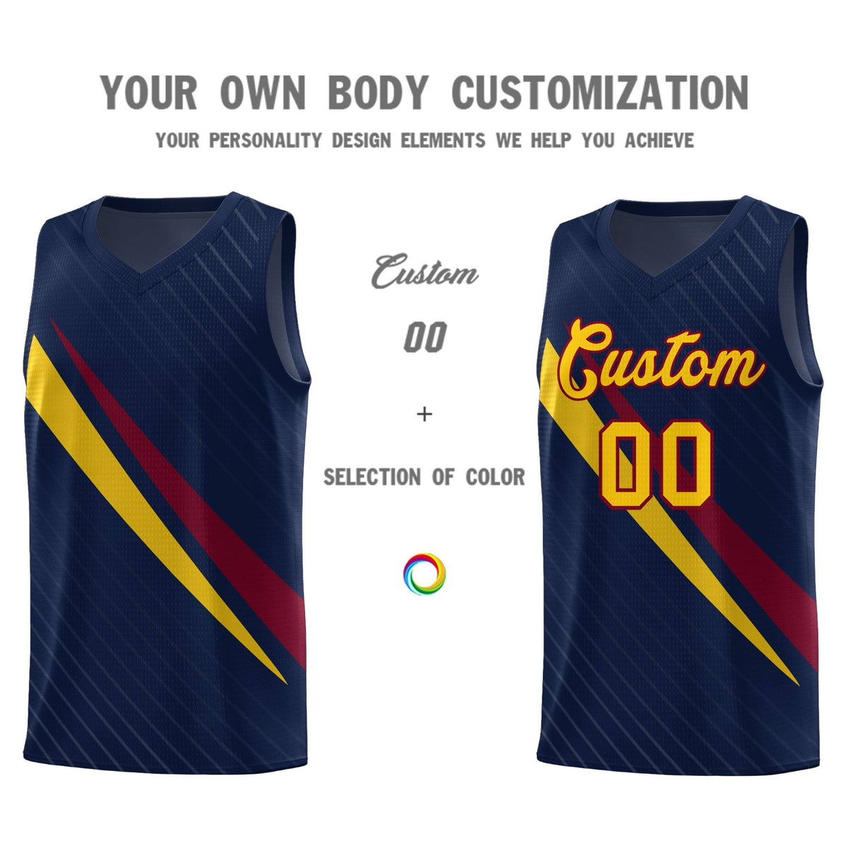 Custom Navy Diagonal Pinstripe Pattern Color Block Sports Uniform Basketball Jersey
