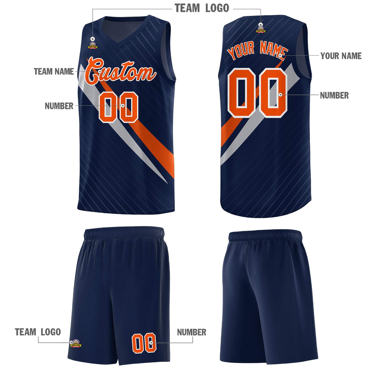 Custom Navy Diagonal Pinstripe Pattern Color Block Sports Uniform Basketball Jersey