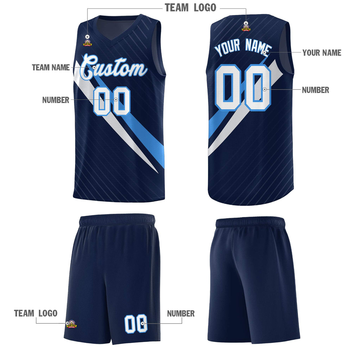 Custom Navy Diagonal Pinstripe Pattern Color Block Sports Uniform Basketball Jersey