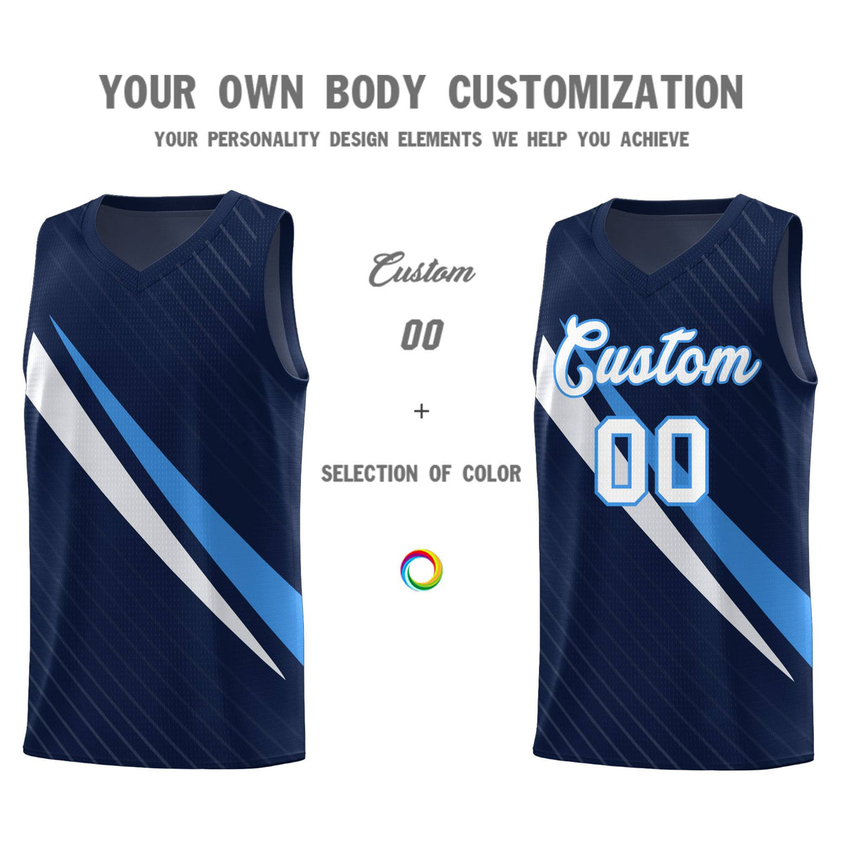 Custom Navy Diagonal Pinstripe Pattern Color Block Sports Uniform Basketball Jersey