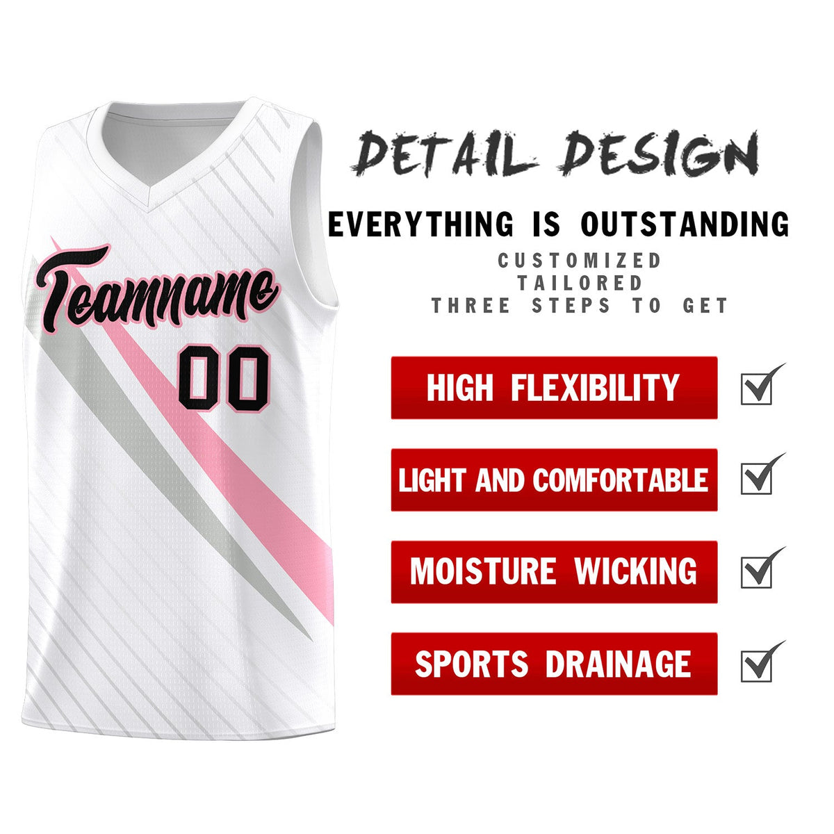 Custom White Diagonal Pinstripe Pattern Color Block Sports Uniform Basketball Jersey
