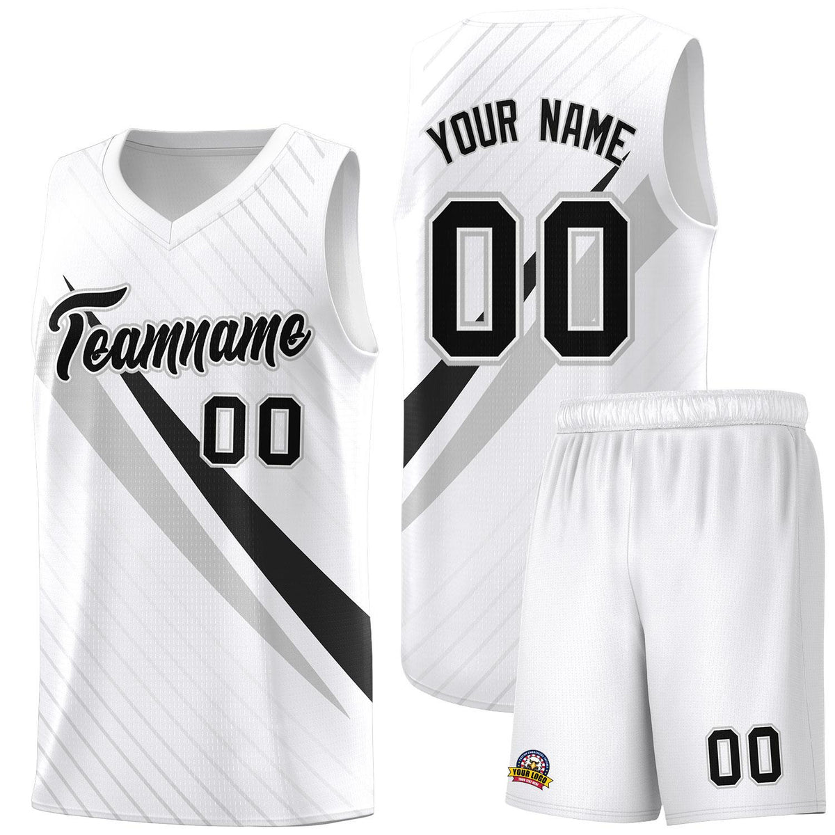 Custom White Diagonal Pinstripe Pattern Color Block Sports Uniform Basketball Jersey