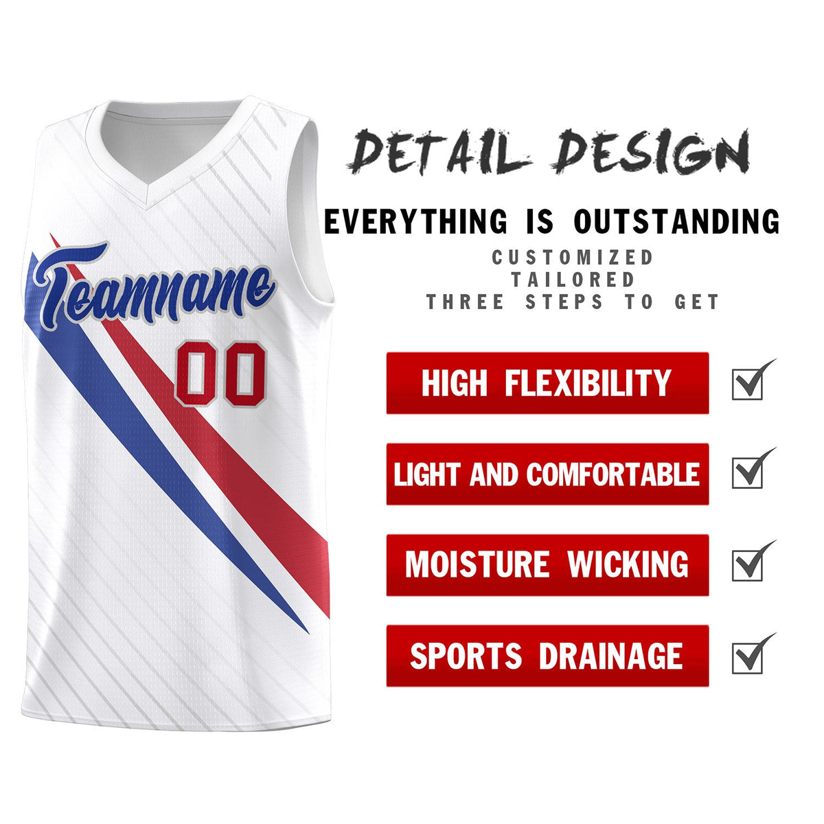 Custom White Diagonal Pinstripe Pattern Color Block Sports Uniform Basketball Jersey