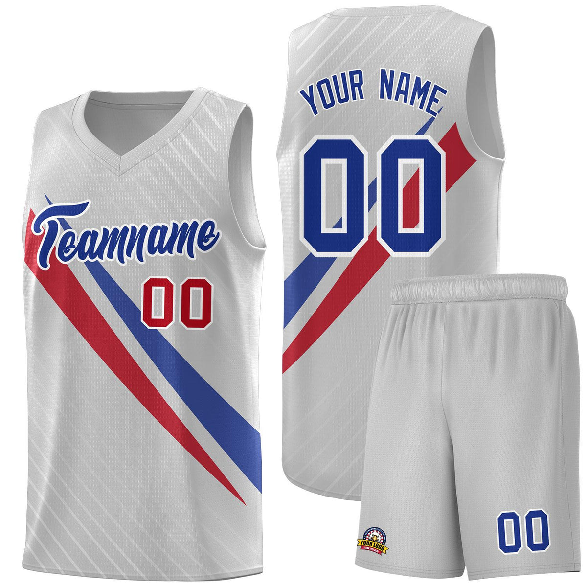 Custom Gray Diagonal Pinstripe Pattern Color Block Sports Uniform Basketball Jersey