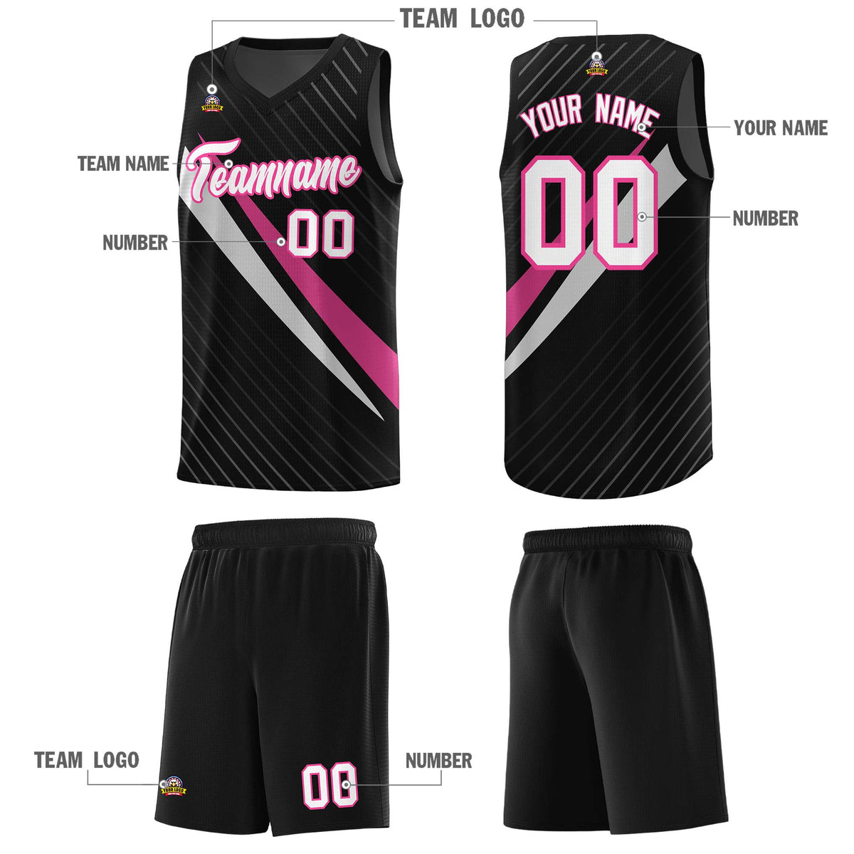 Custom Black Diagonal Pinstripe Pattern Color Block Sports Uniform Basketball Jersey