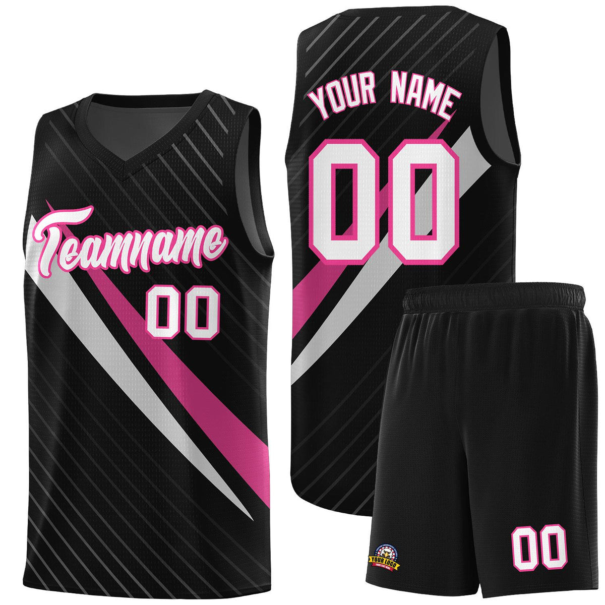 Custom Black Diagonal Pinstripe Pattern Color Block Sports Uniform Basketball Jersey