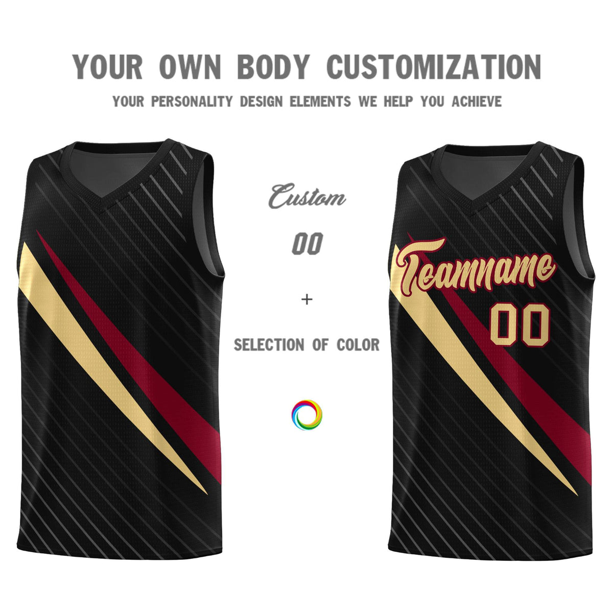 Custom Black Diagonal Pinstripe Pattern Color Block Sports Uniform Basketball Jersey