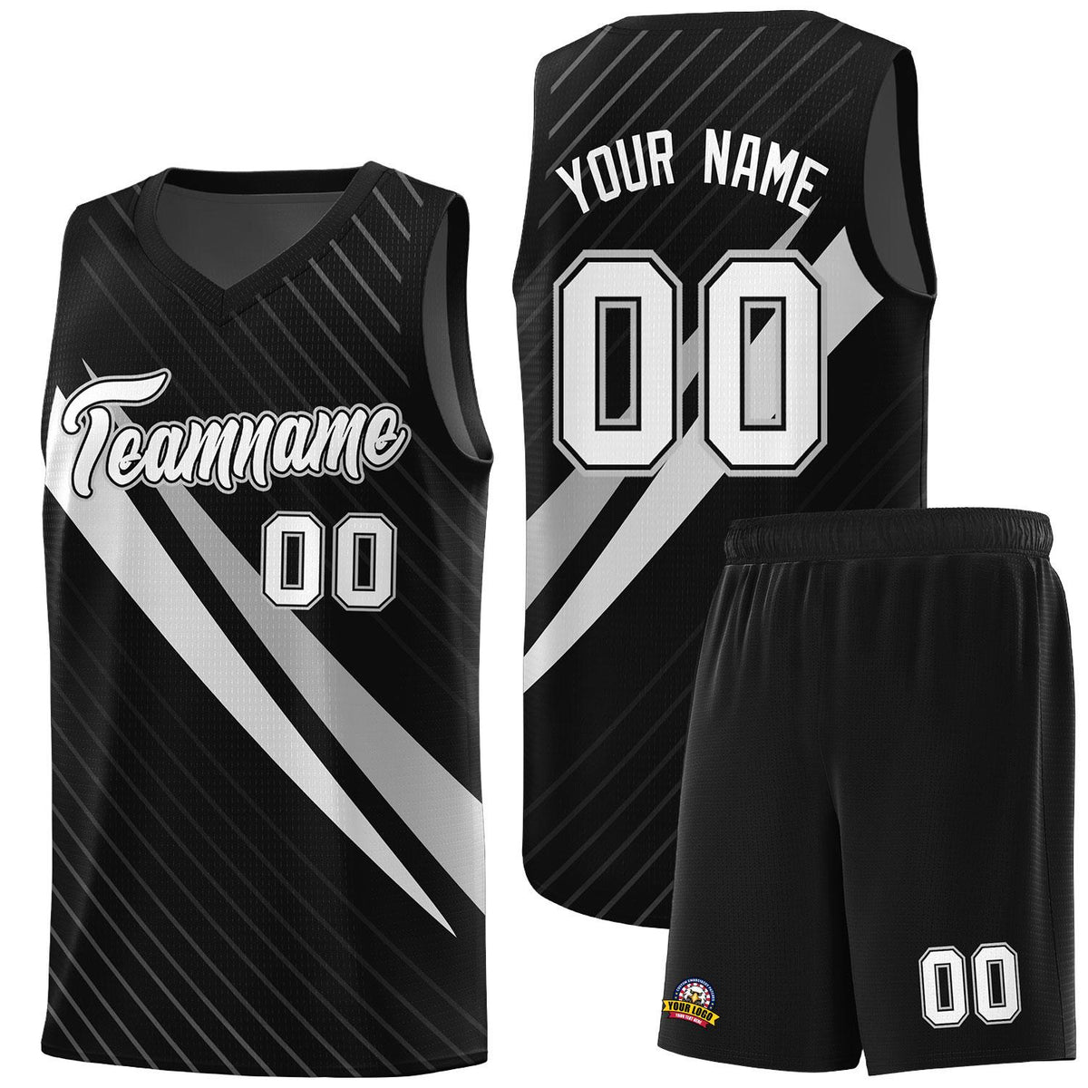Custom Black Diagonal Pinstripe Pattern Color Block Sports Uniform Basketball Jersey