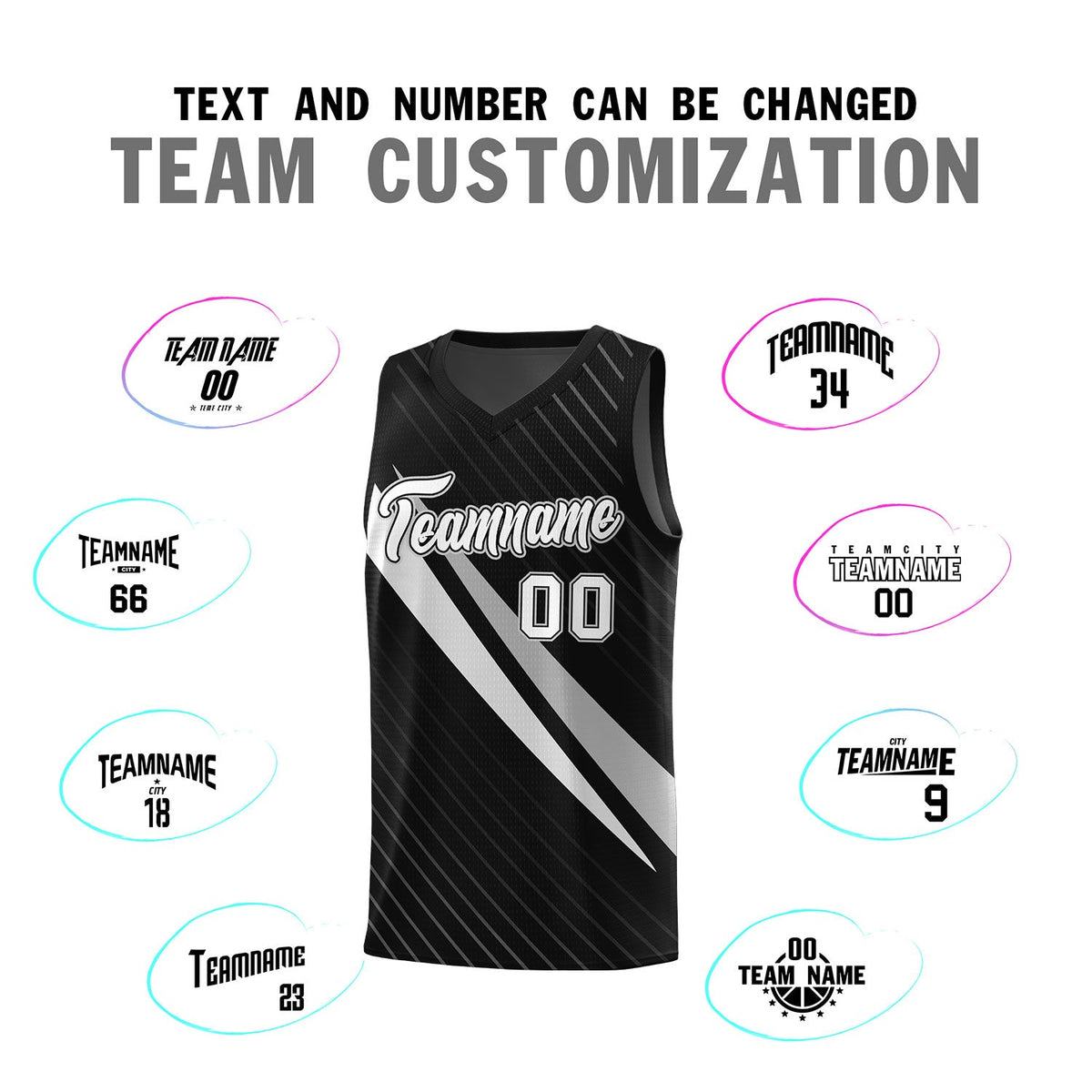 Custom Black Diagonal Pinstripe Pattern Color Block Sports Uniform Basketball Jersey