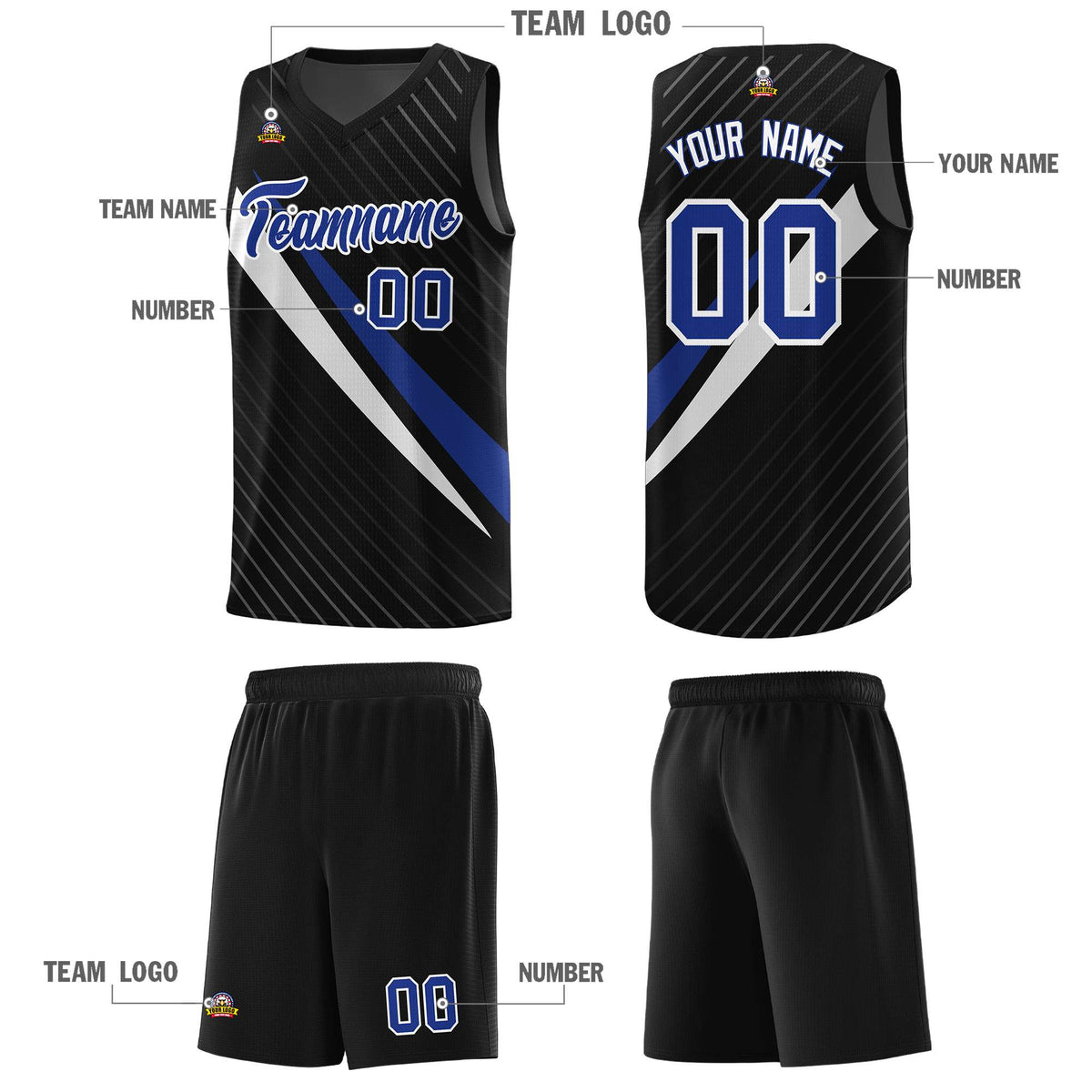Custom Black Diagonal Pinstripe Pattern Color Block Sports Uniform Basketball Jersey