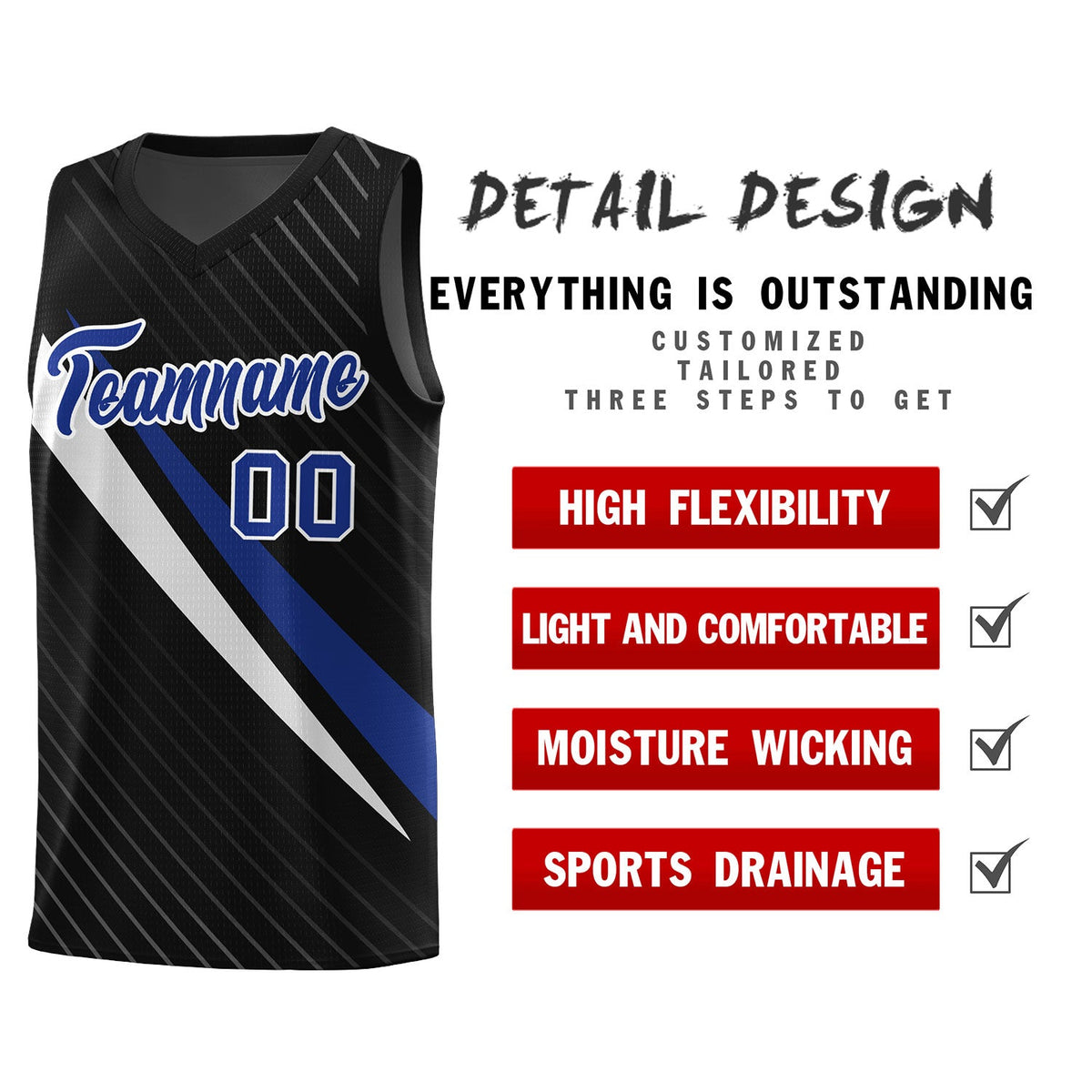 Custom Black Diagonal Pinstripe Pattern Color Block Sports Uniform Basketball Jersey