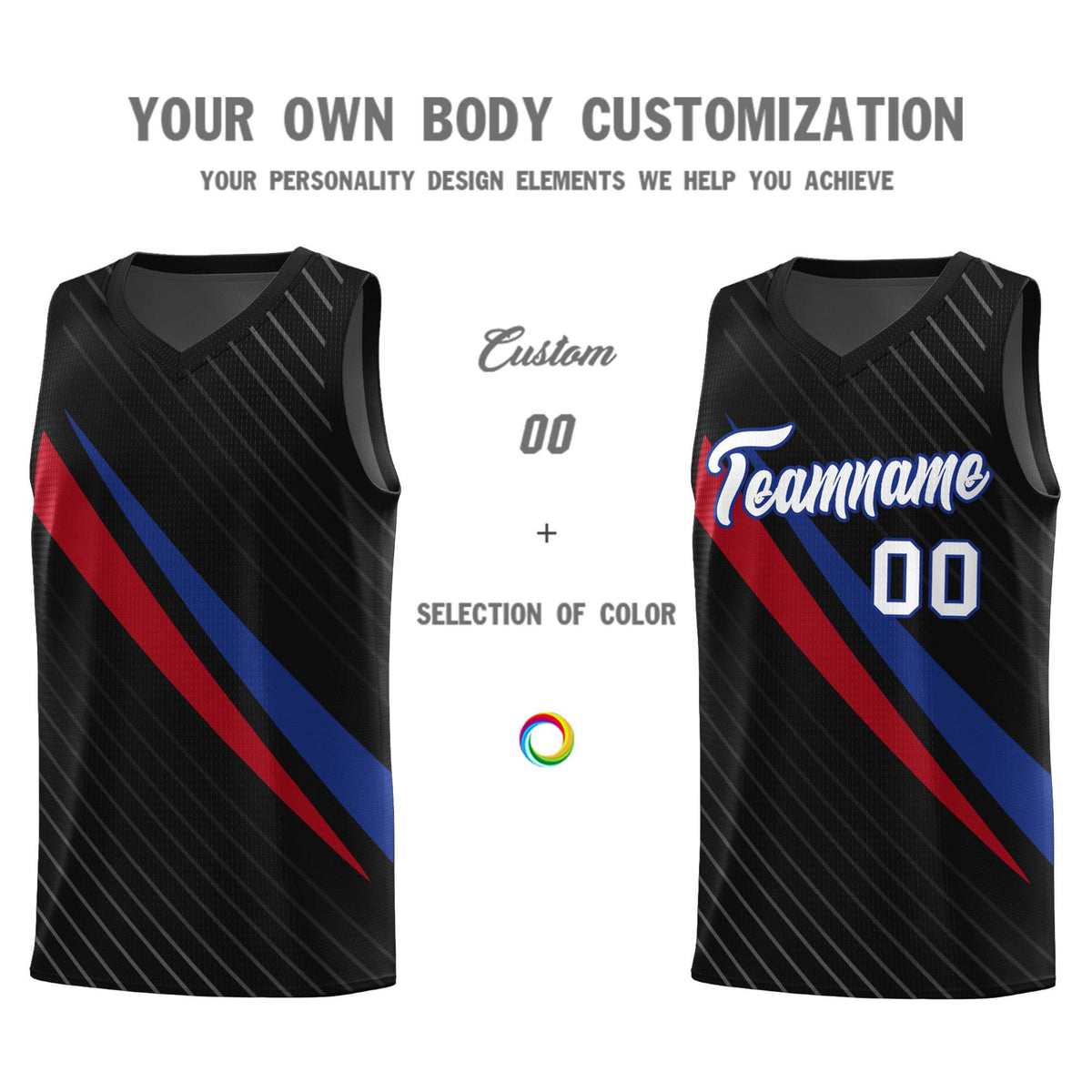 Custom Black Diagonal Pinstripe Pattern Color Block Sports Uniform Basketball Jersey