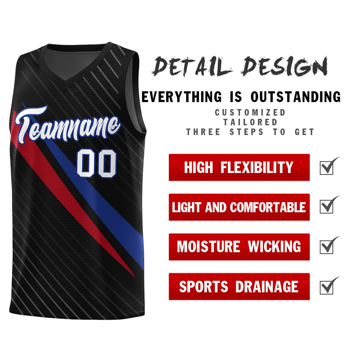 Custom Black Diagonal Pinstripe Pattern Color Block Sports Uniform Basketball Jersey