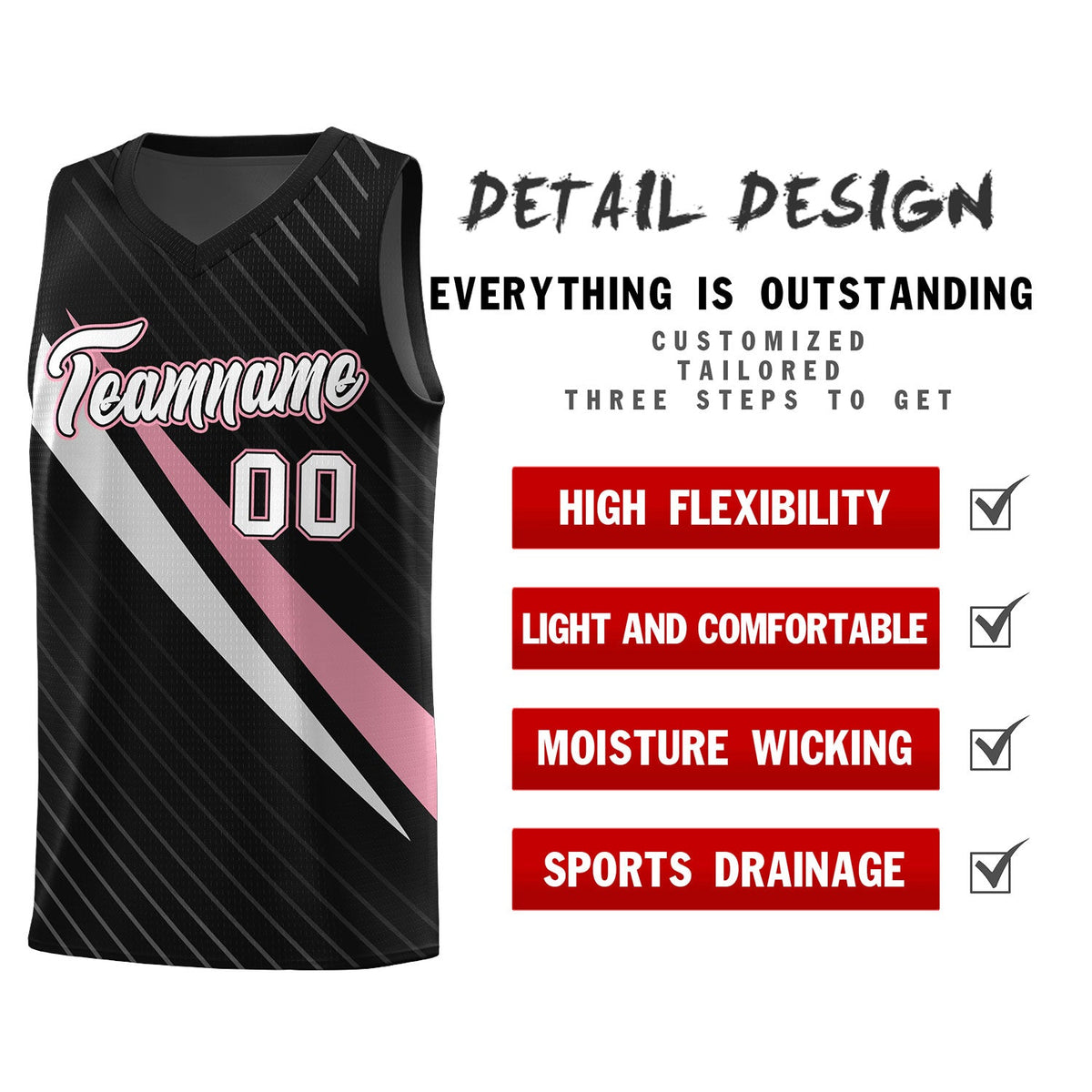Custom Black Diagonal Pinstripe Pattern Color Block Sports Uniform Basketball Jersey