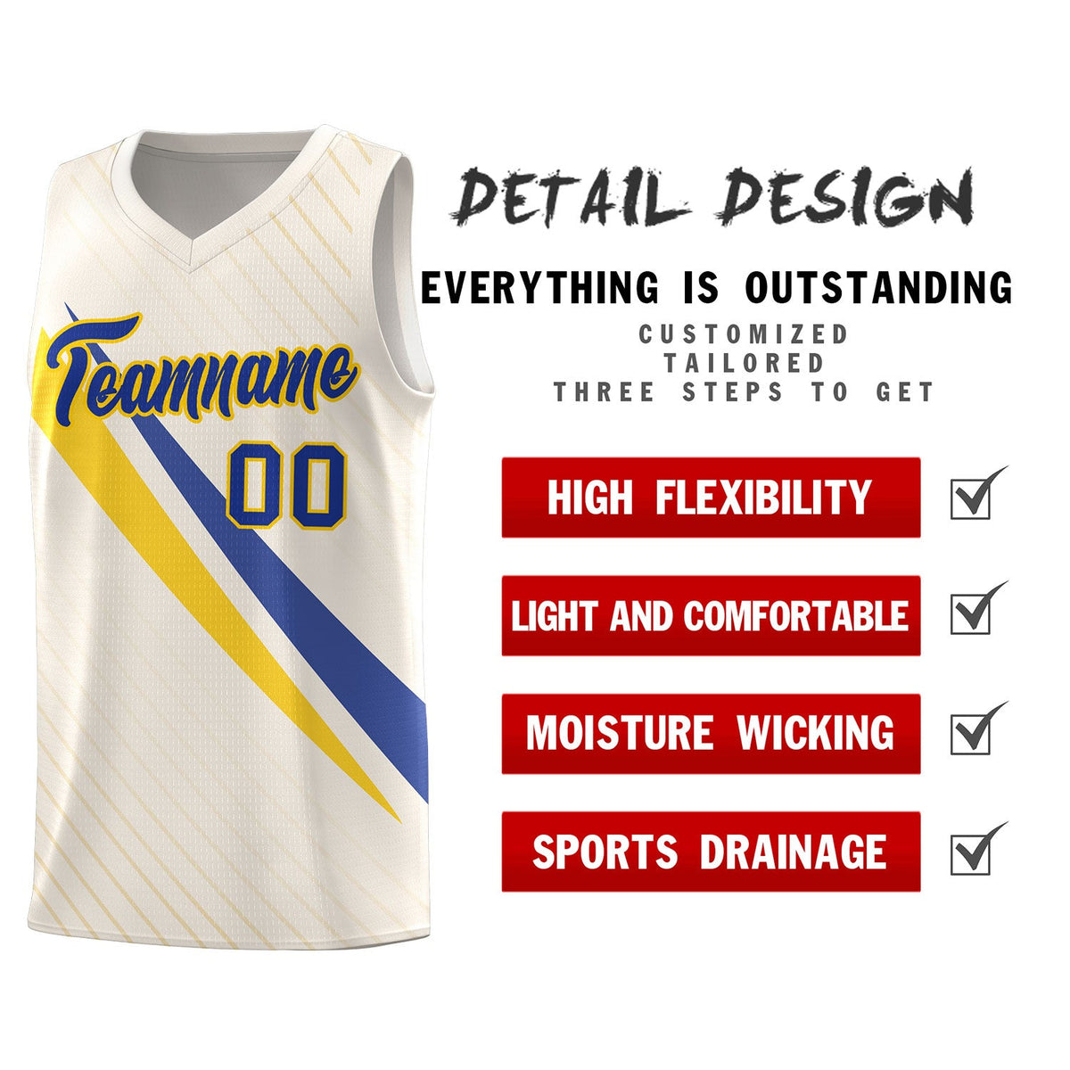 Custom Cream Diagonal Pinstripe Pattern Color Block Sports Uniform Basketball Jersey