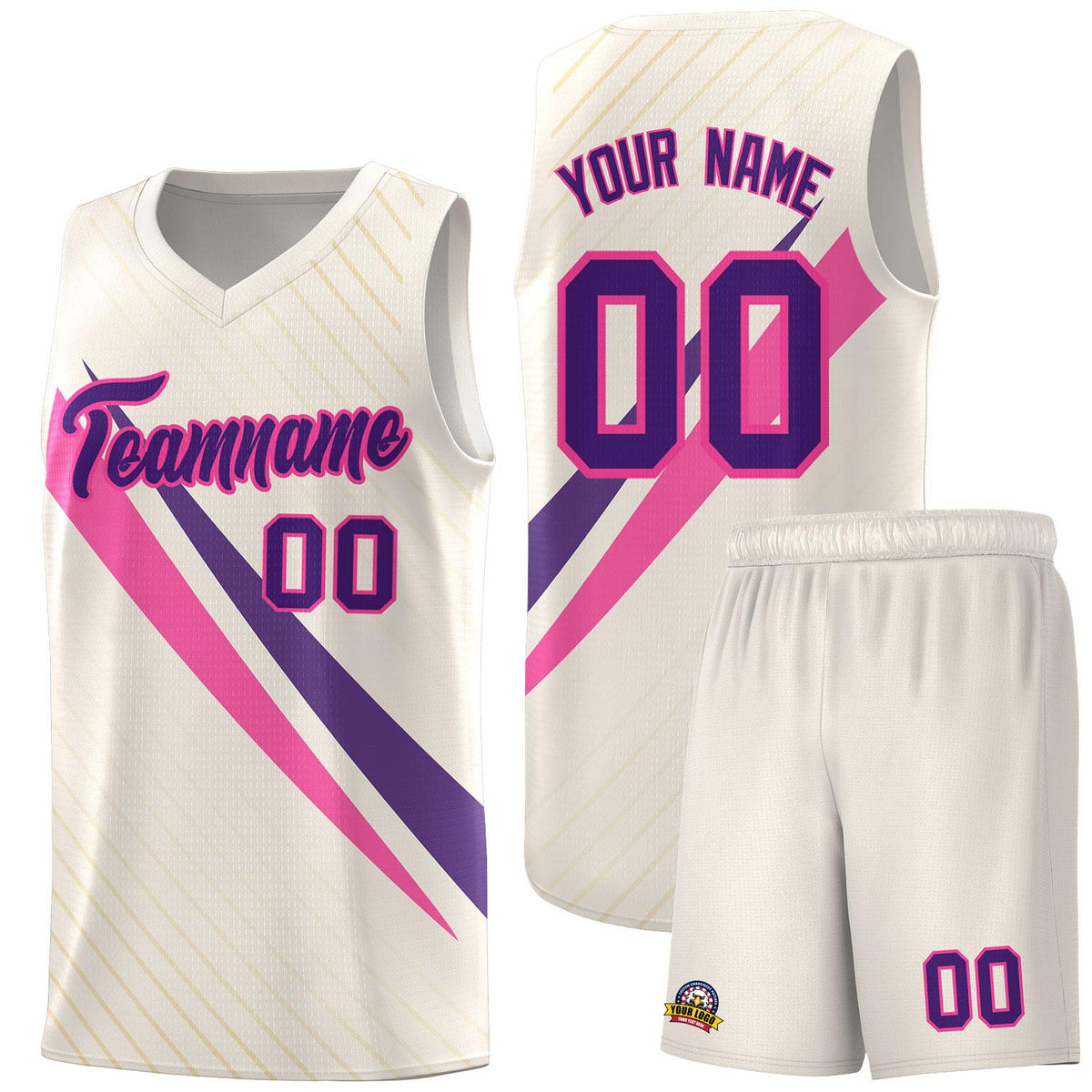 Custom Cream Diagonal Pinstripe Pattern Color Block Sports Uniform Basketball Jersey