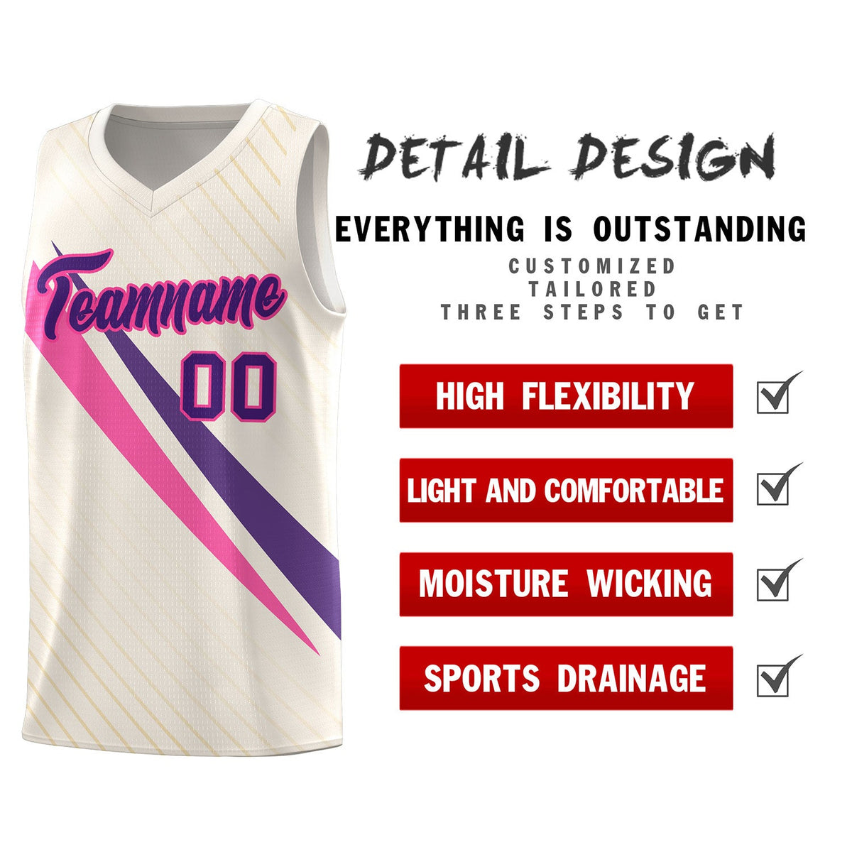Custom Cream Diagonal Pinstripe Pattern Color Block Sports Uniform Basketball Jersey
