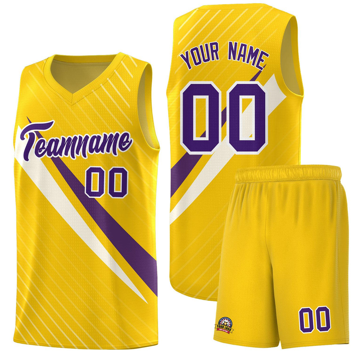 Custom Gold Diagonal Pinstripe Pattern Color Block Sports Uniform Basketball Jersey