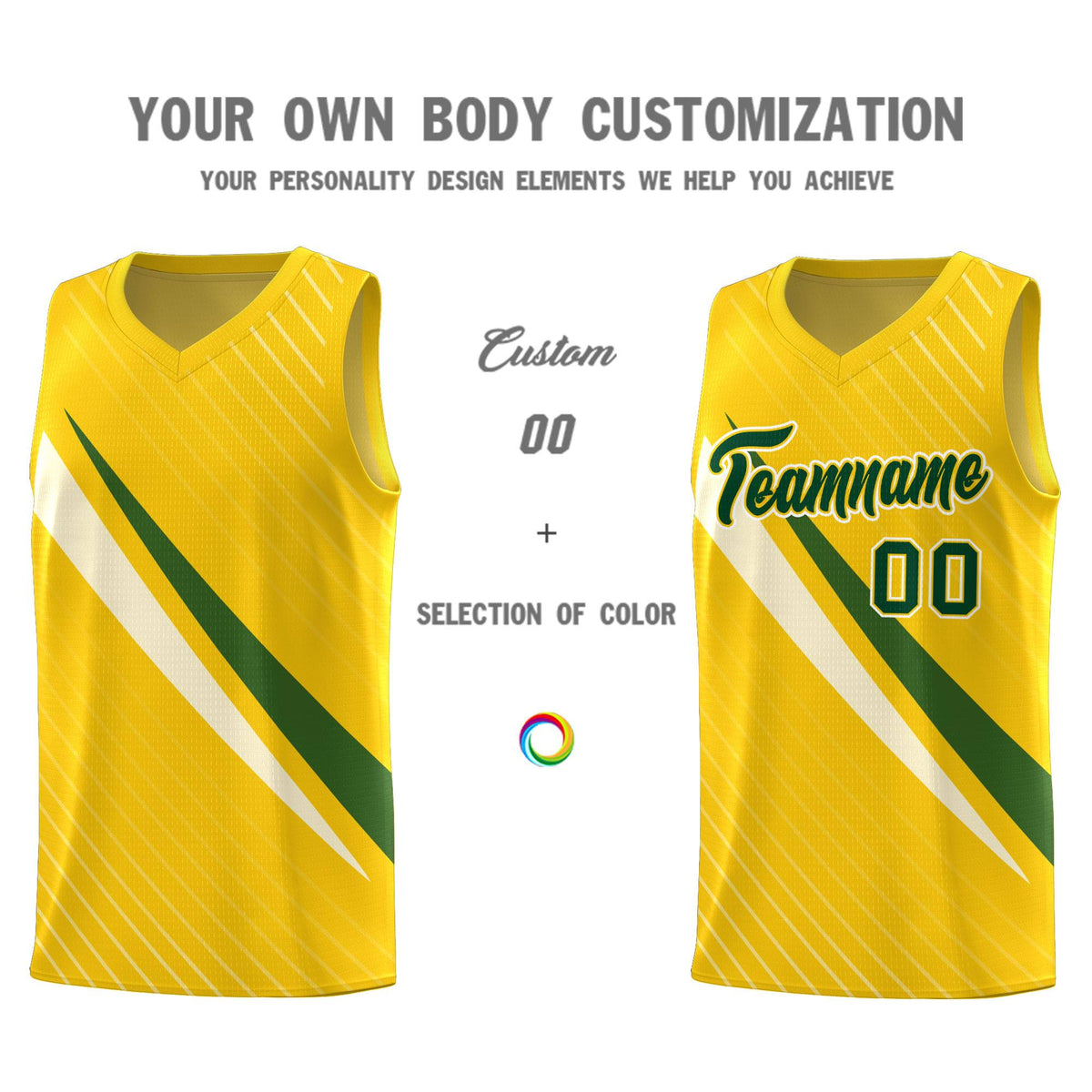 Custom Gold Diagonal Pinstripe Pattern Color Block Sports Uniform Basketball Jersey