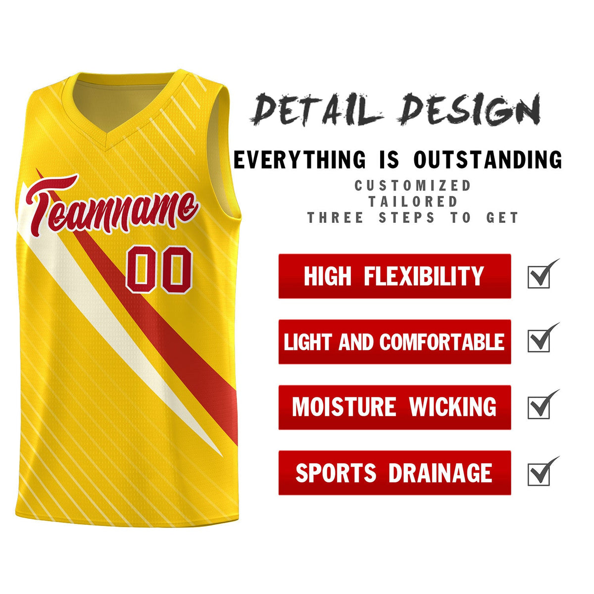 Custom Gold Diagonal Pinstripe Pattern Color Block Sports Uniform Basketball Jersey