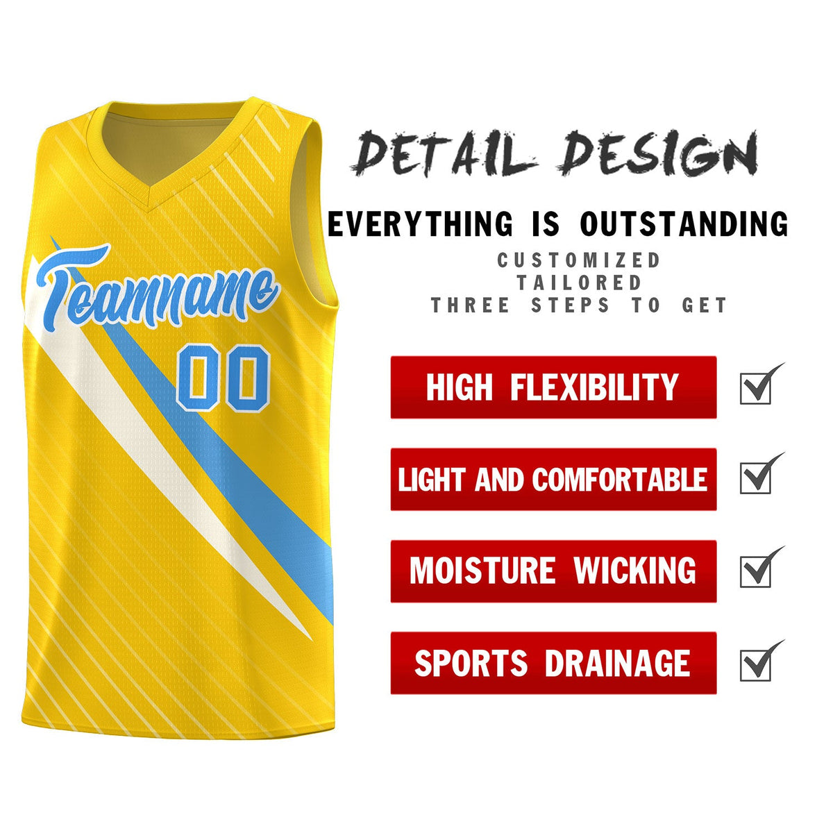 Custom Gold Diagonal Pinstripe Pattern Color Block Sports Uniform Basketball Jersey
