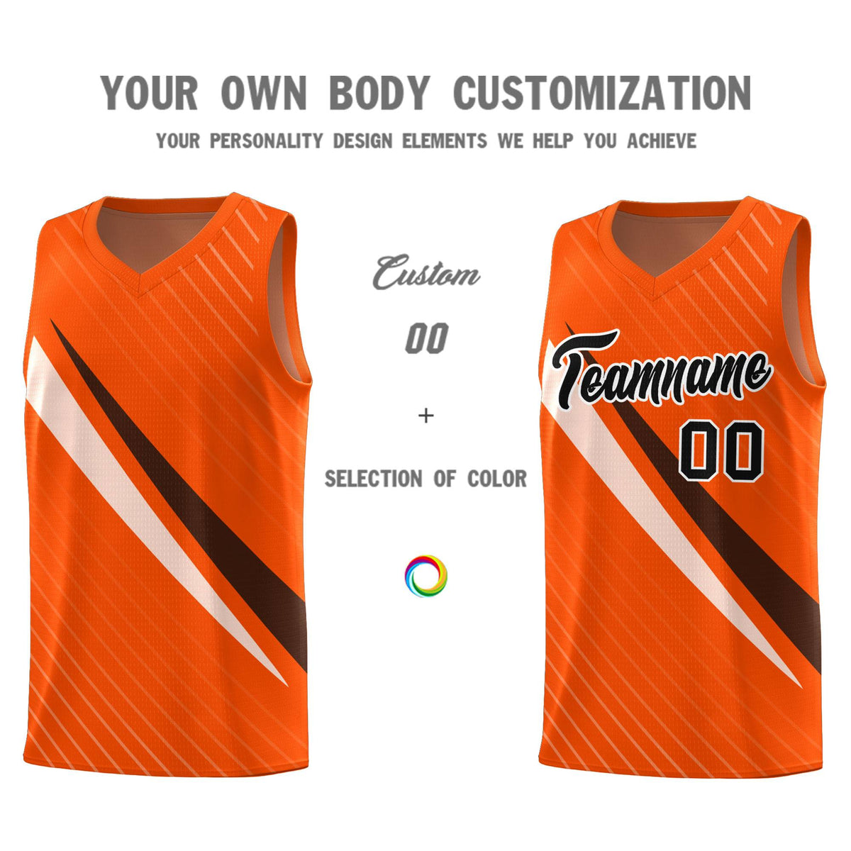 Custom Orange Diagonal Pinstripe Pattern Color Block Sports Uniform Basketball Jersey
