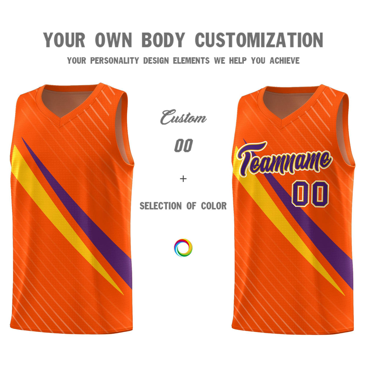 Custom Orange Diagonal Pinstripe Pattern Color Block Sports Uniform Basketball Jersey