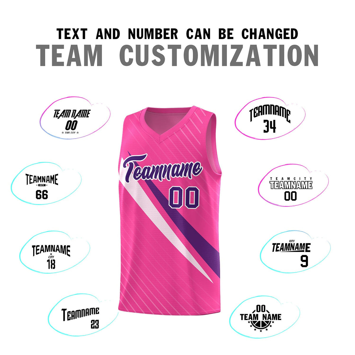 Custom Pink Diagonal Pinstripe Pattern Color Block Sports Uniform Basketball Jersey