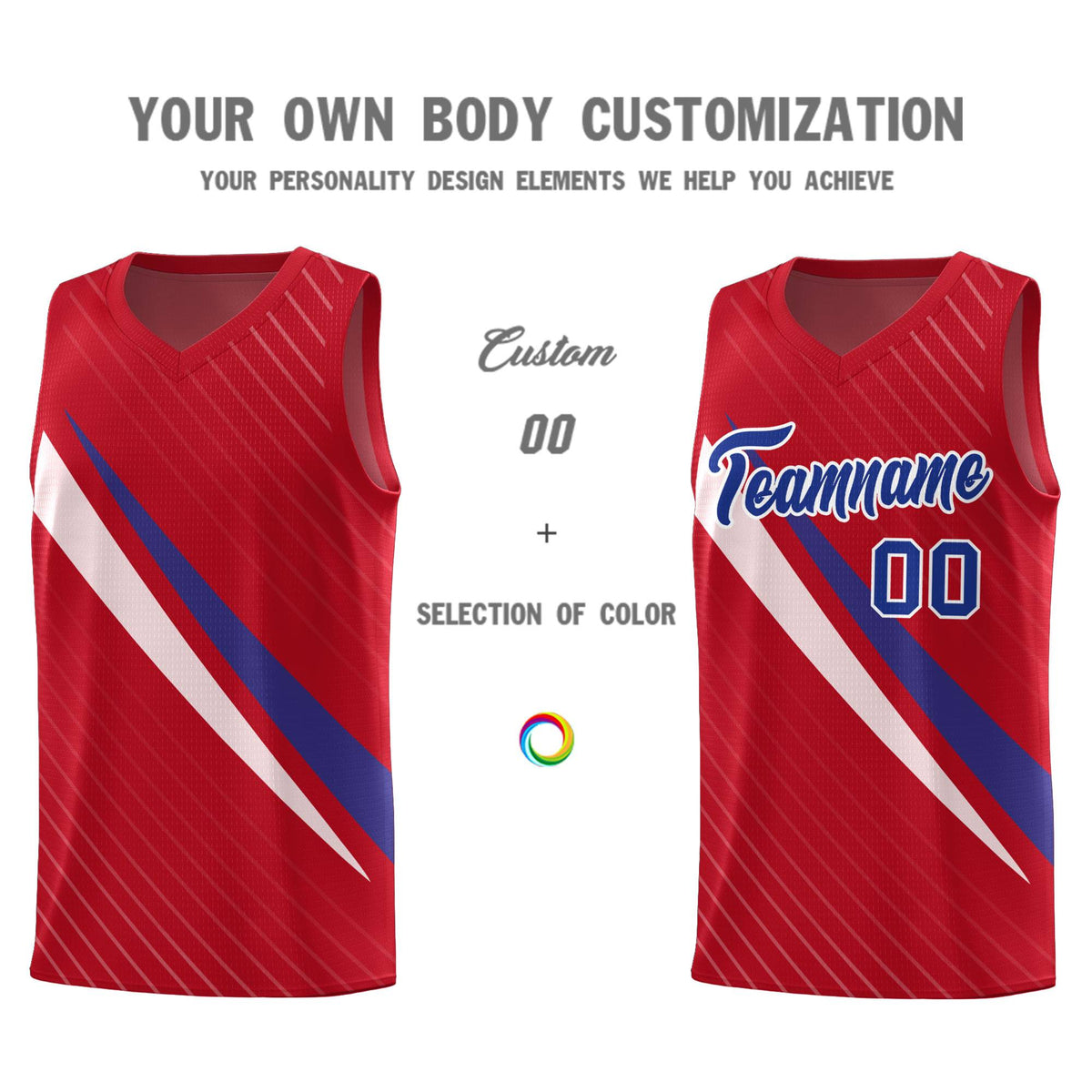 Custom Red Diagonal Pinstripe Pattern Color Block Sports Uniform Basketball Jersey