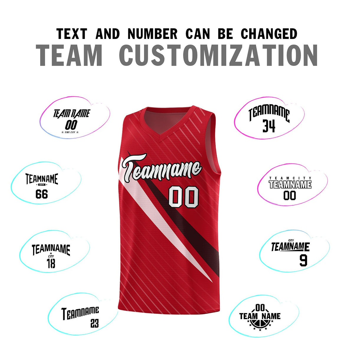 Custom Red Diagonal Pinstripe Pattern Color Block Sports Uniform Basketball Jersey