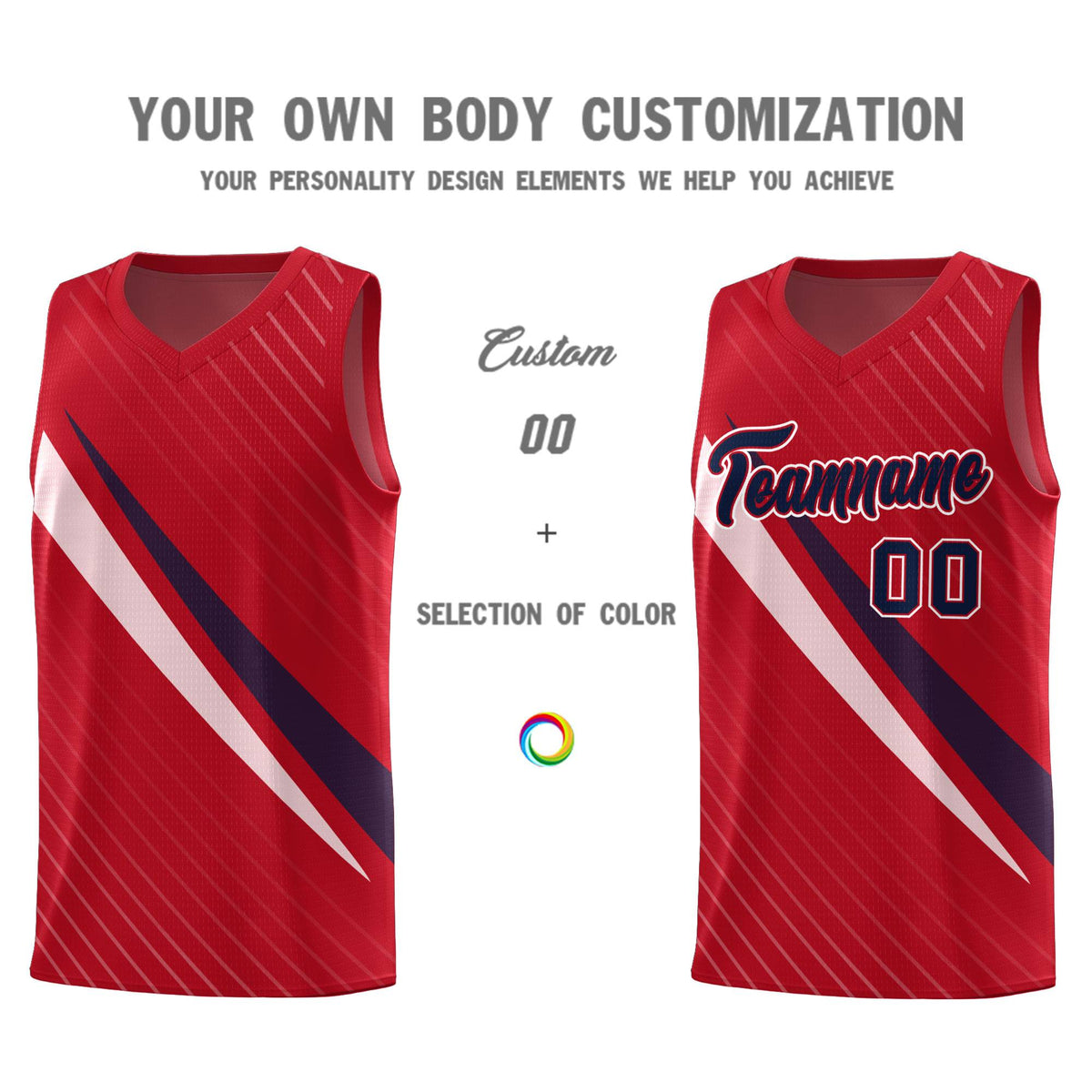 Custom Red Diagonal Pinstripe Pattern Color Block Sports Uniform Basketball Jersey