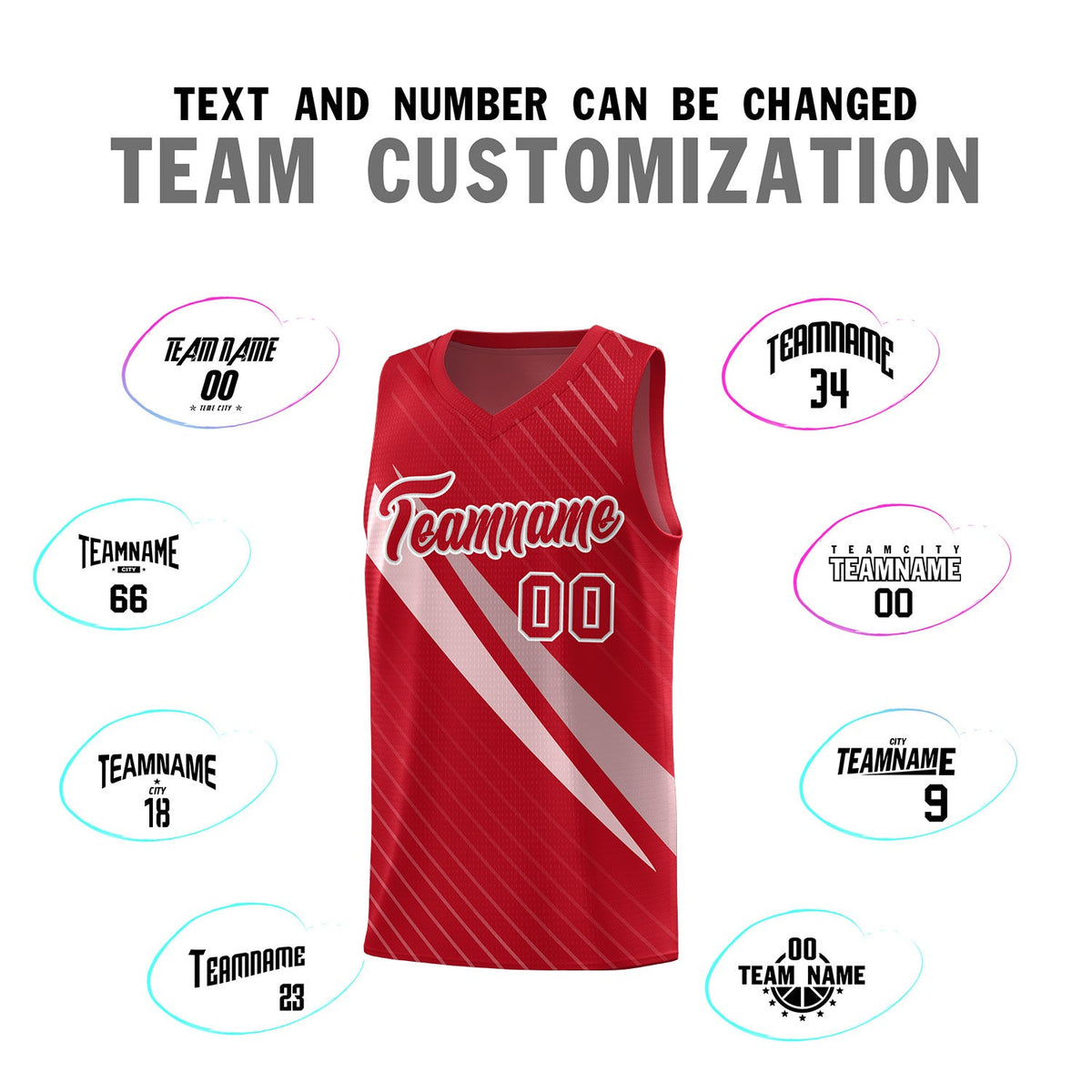 Custom Red Diagonal Pinstripe Pattern Color Block Sports Uniform Basketball Jersey