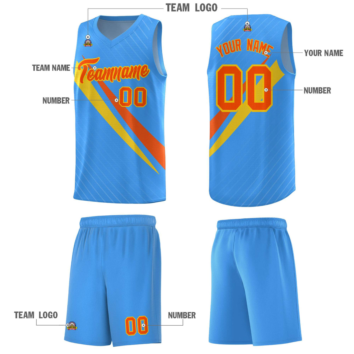 Custom Light Blue Diagonal Pinstripe Pattern Color Block Sports Uniform Basketball Jersey
