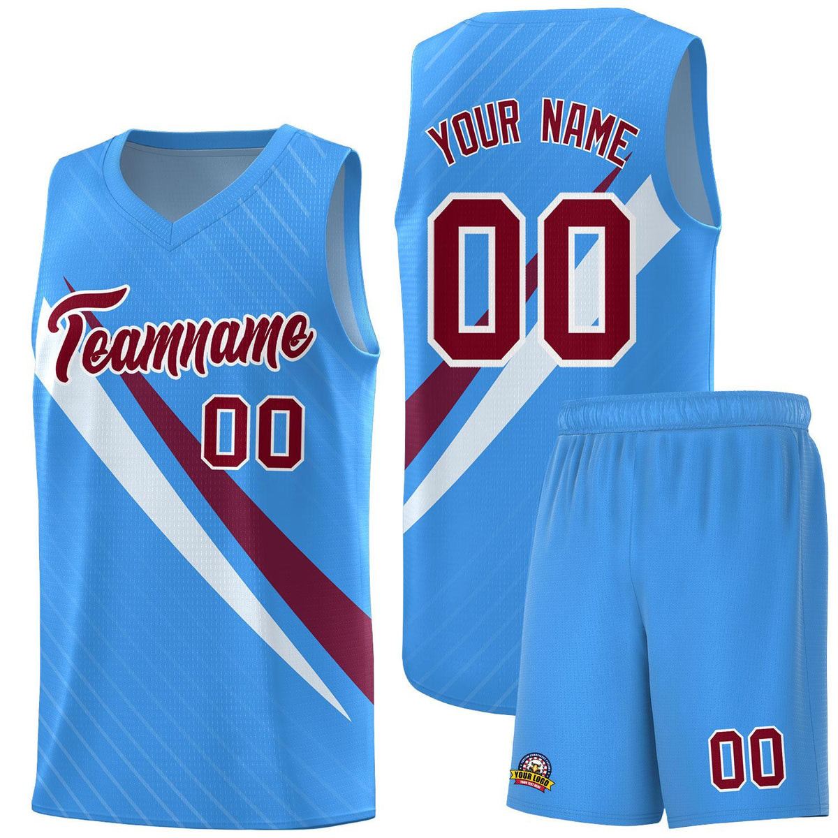 Custom Light Blue Diagonal Pinstripe Pattern Color Block Sports Uniform Basketball Jersey