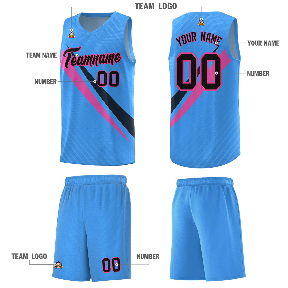 Custom Light Blue Diagonal Pinstripe Pattern Color Block Sports Uniform Basketball Jersey