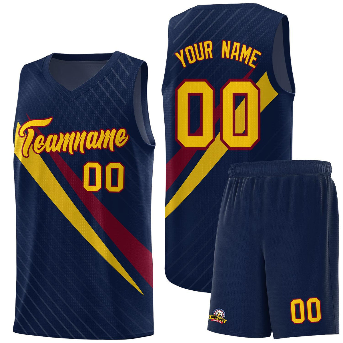 Custom Navy Diagonal Pinstripe Pattern Color Block Sports Uniform Basketball Jersey