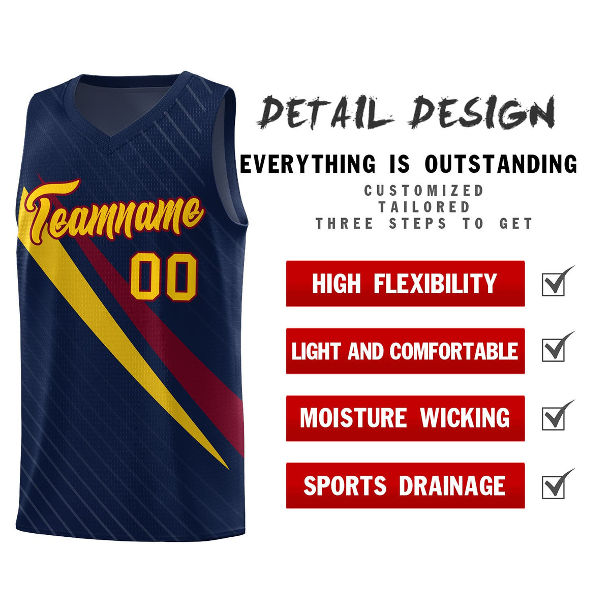 Custom Navy Diagonal Pinstripe Pattern Color Block Sports Uniform Basketball Jersey