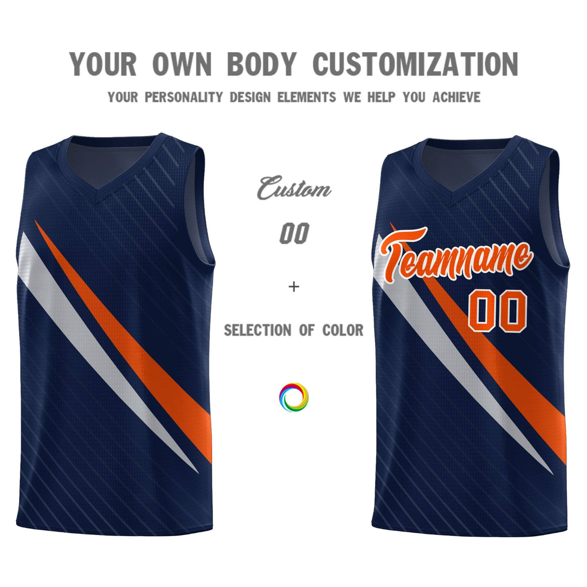 Custom Navy Diagonal Pinstripe Pattern Color Block Sports Uniform Basketball Jersey