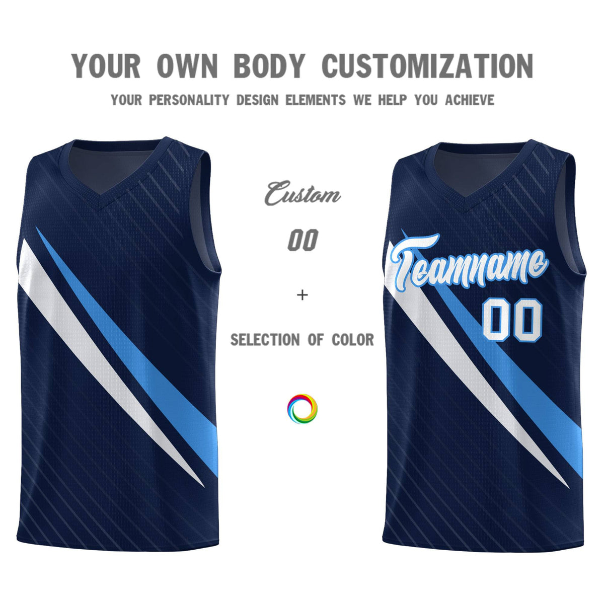 Custom Navy Diagonal Pinstripe Pattern Color Block Sports Uniform Basketball Jersey