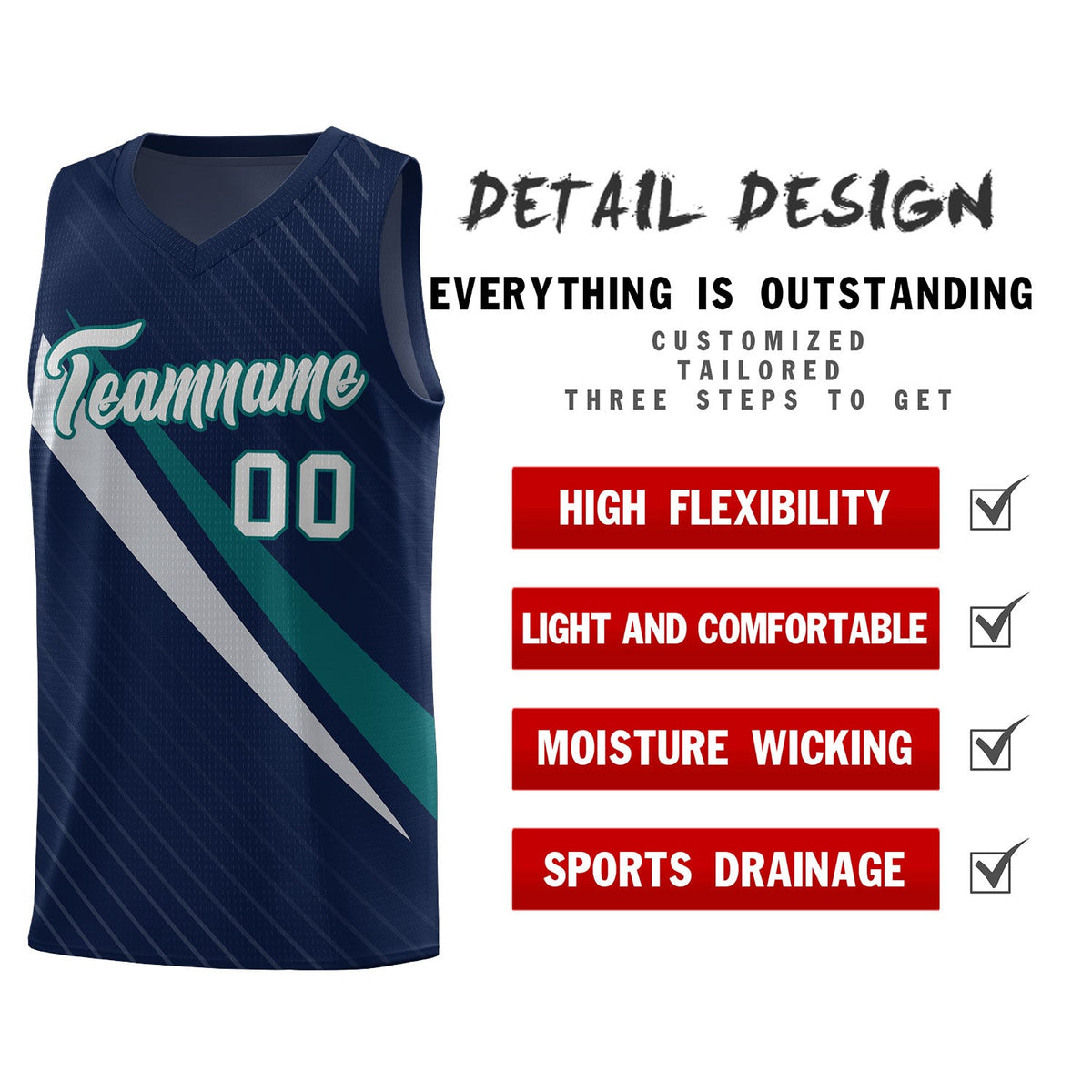 Custom Navy Diagonal Pinstripe Pattern Color Block Sports Uniform Basketball Jersey