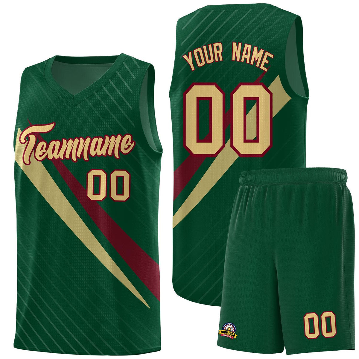 Custom Hunter Green Diagonal Pinstripe Pattern Color Block Sports Uniform Basketball Jersey