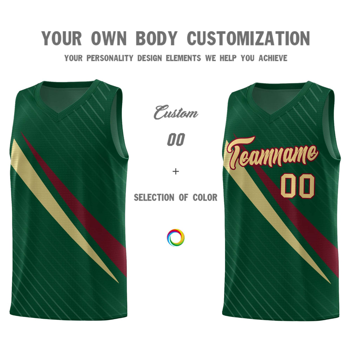 Custom Hunter Green Diagonal Pinstripe Pattern Color Block Sports Uniform Basketball Jersey