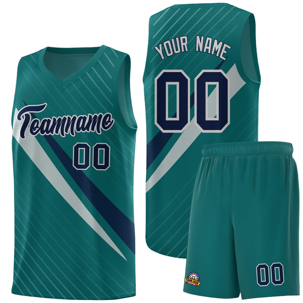 Custom Aqua Diagonal Pinstripe Pattern Color Block Sports Uniform Basketball Jersey