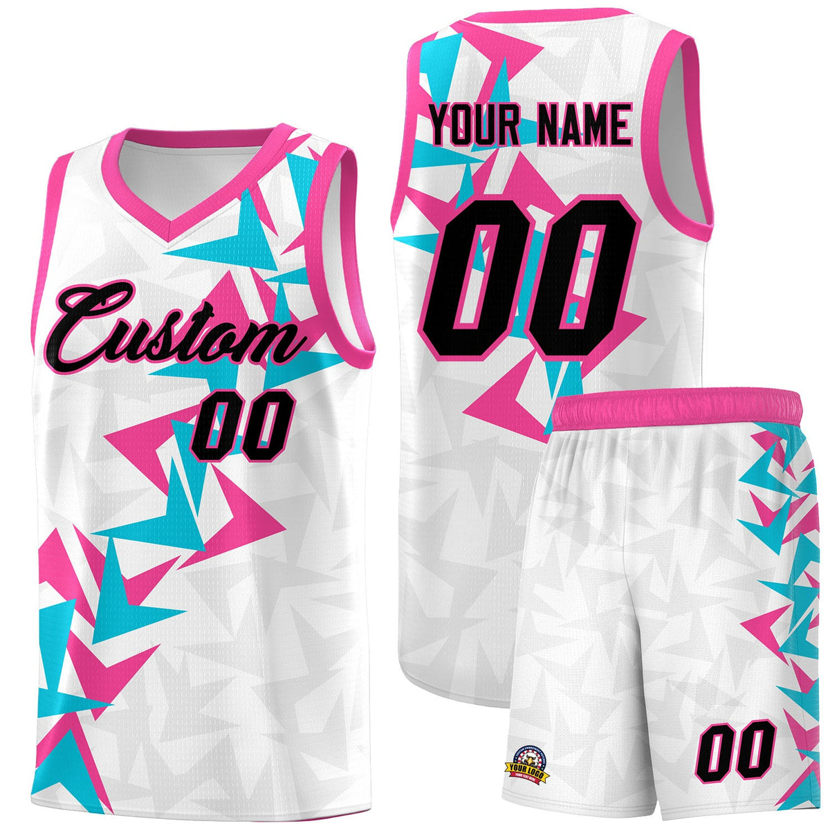 Custom White Boomerang Pattern Sets Basketball Jersey