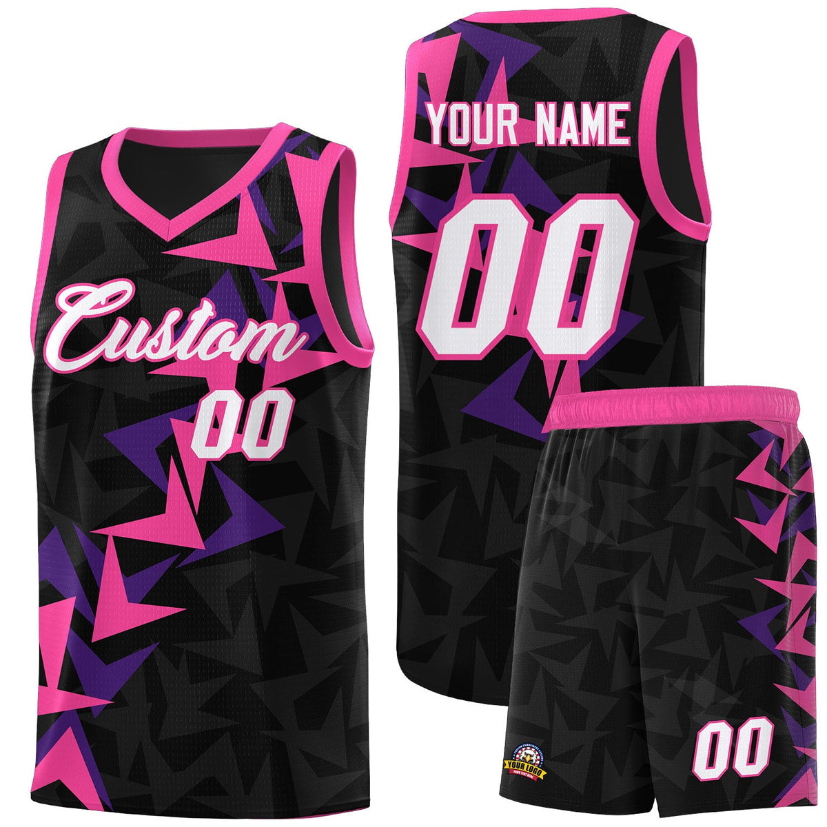 Custom Black Boomerang Pattern Sets Basketball Jersey