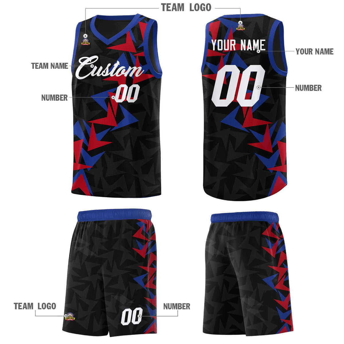 Custom Black Boomerang Pattern Sets Basketball Jersey